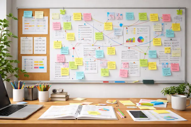 Gut organisierter Arbeitsplatz mit Notizen Gut organisierter Arbeitsplatz mit Notizen